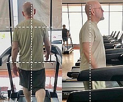 Analyze walking posture to guide pain-relieving postural massage and training